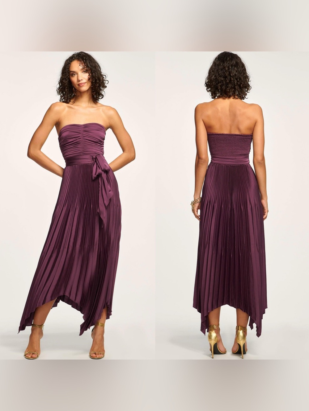 Ramy Brook Fernanda Dress 8 PNOIR Pleated Ruched High Low Maxi NWT $625 Burgundy